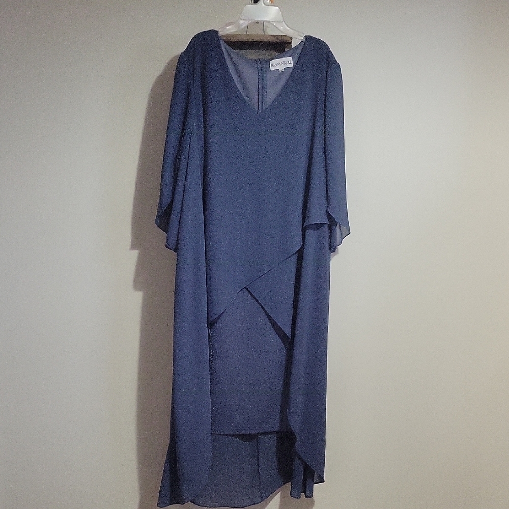 Blue Asymmetrical Dolman Sleeve V-Neck Dress